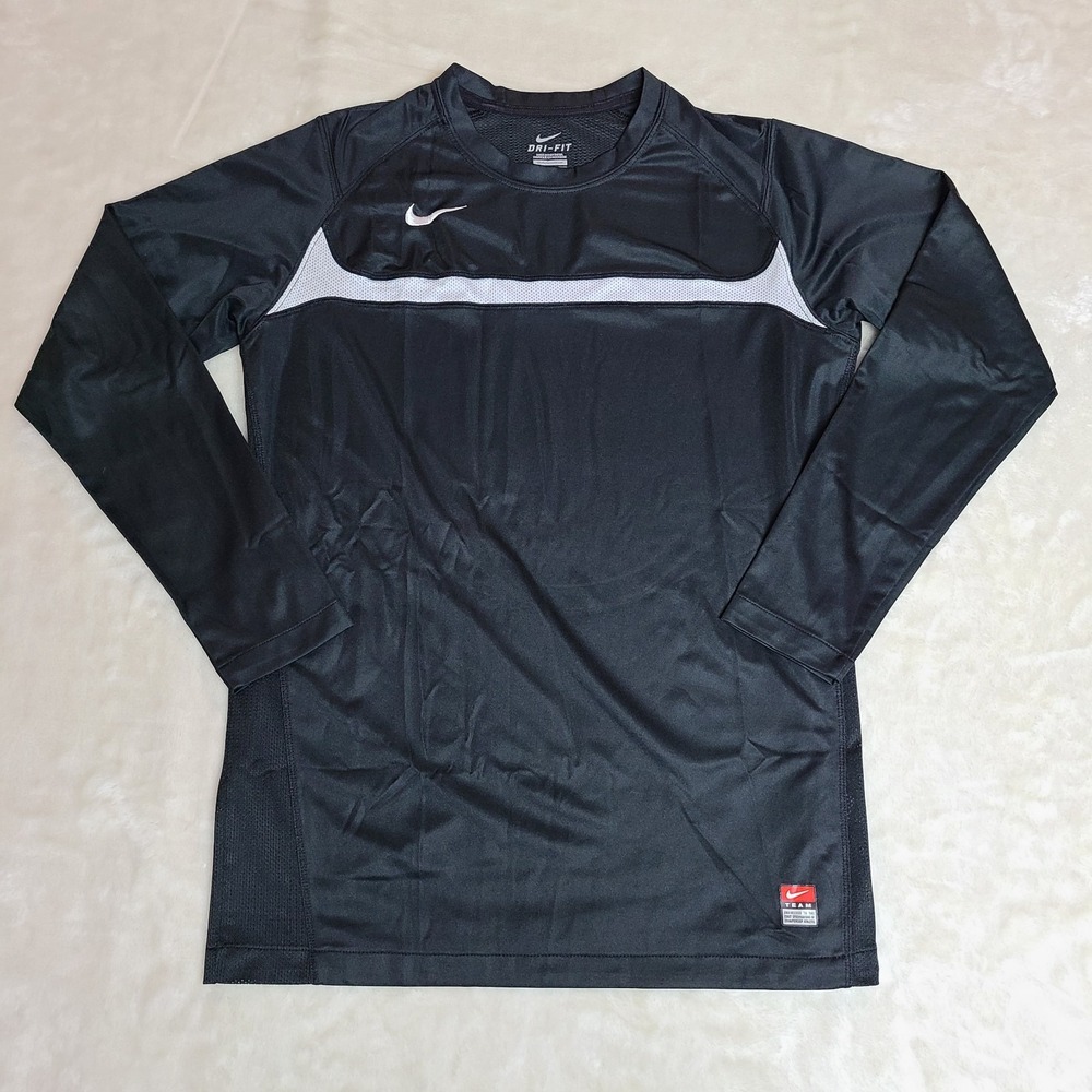 Nike Team Shirt Mens XL Black Mesh NikeFIT DRY Long Sleeve Training Top Running
